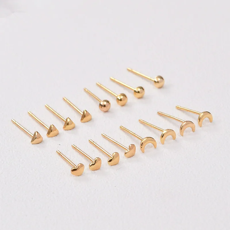 

New style 50pcs/lot cartoon hearts/rounds/moon shape copper fashion women earrings stud diy jewelry earring accessory