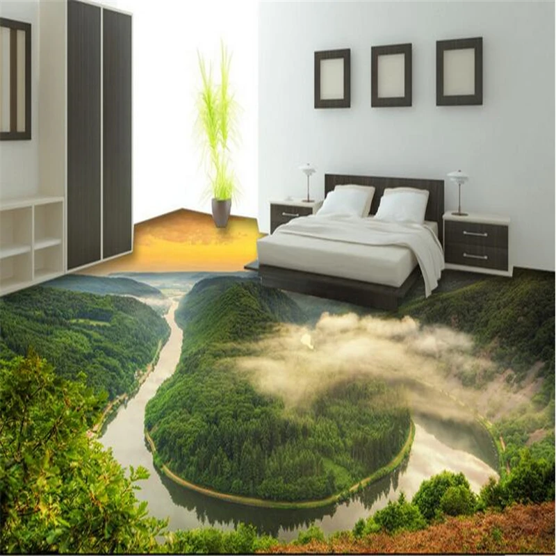 

BEIBEHANG Mountains and rivers waterfalls 3D flooring custom floor painting home decoration background wallpaper