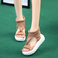 being unique 2021 new women sandals knitted style summer shoes woman flat fli flops non slip beach mid heel sandals