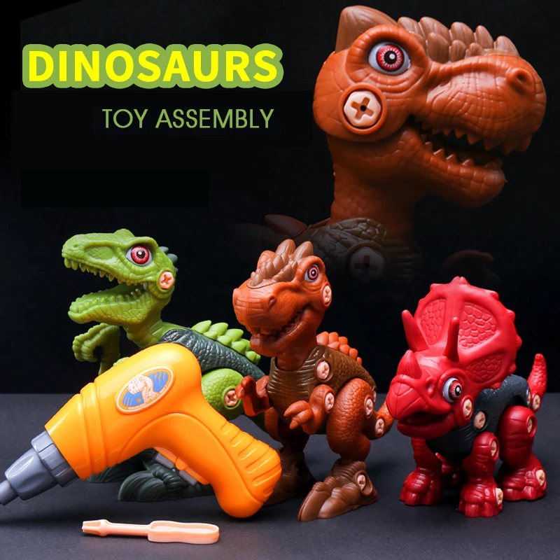 

Dinosaus Assemble Toys For Children Plastics Electric Drill Screw & Nut Kids Toy Set dinosaurio Blocks Funny Animals Bricks