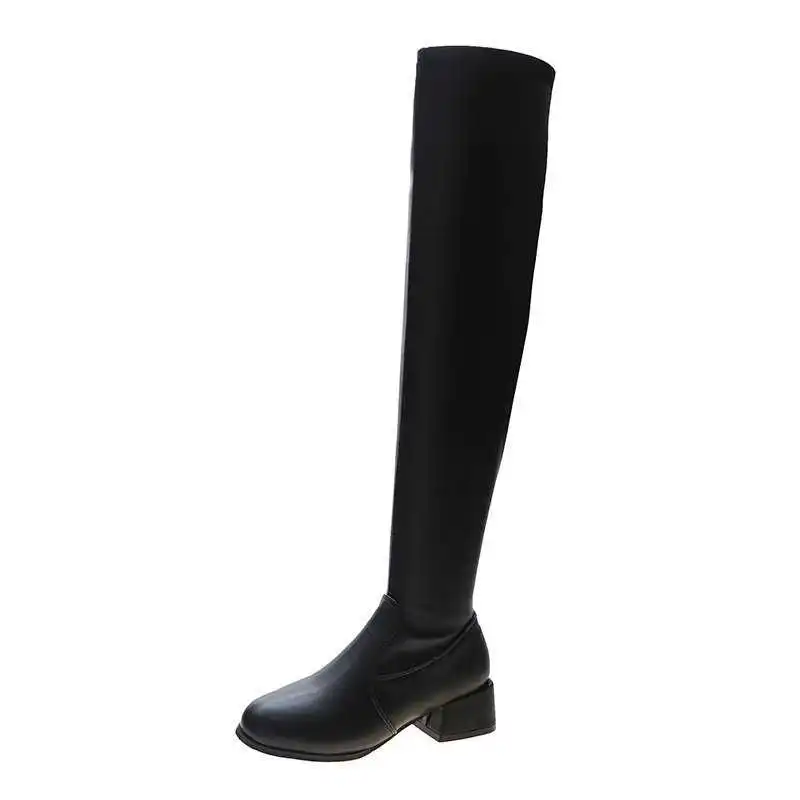

High tube fashion boots women's knee high autumn 2020 new British style round head thick heel skinny leather boots women's