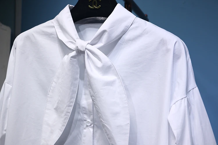 

Chemise Femme Blouse Rabbit Ears Lace-up Bow Tie Lantern Sleeve White Top Loose All-Matching Base Shirt for Women Bluzki Top