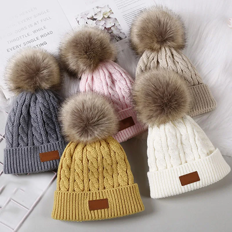 Baby Boy Hat Cute Pompom Cap Beanie Autumn Winter Warm Knitted Children Girls Hats Solid Hairball Elastic Kids Caps Bonnet | Детская