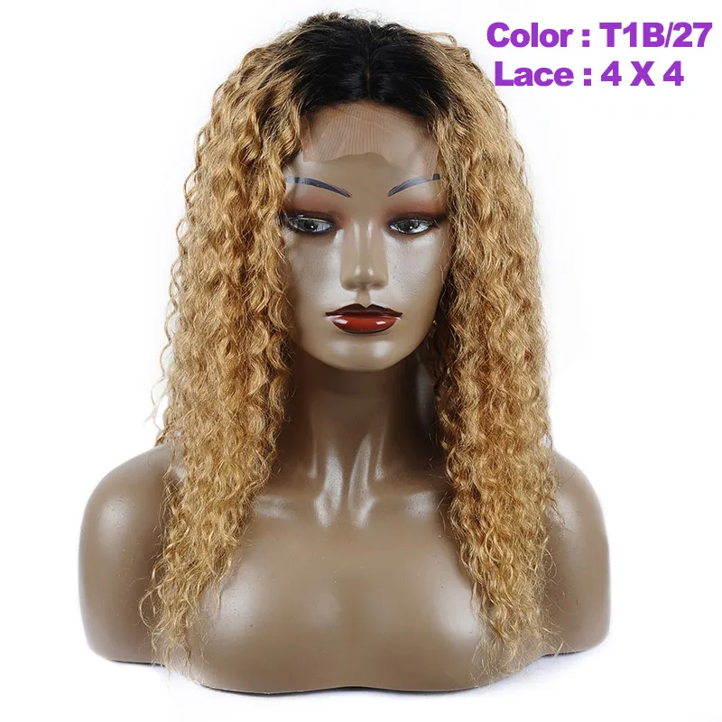 4*4 парик с Омбре блонд кружева человеческих волос парики предварительно сорвал перуанская волна кружева парики 1B/27 Nonremy человеческих волос парики - Цвет: T1B/27