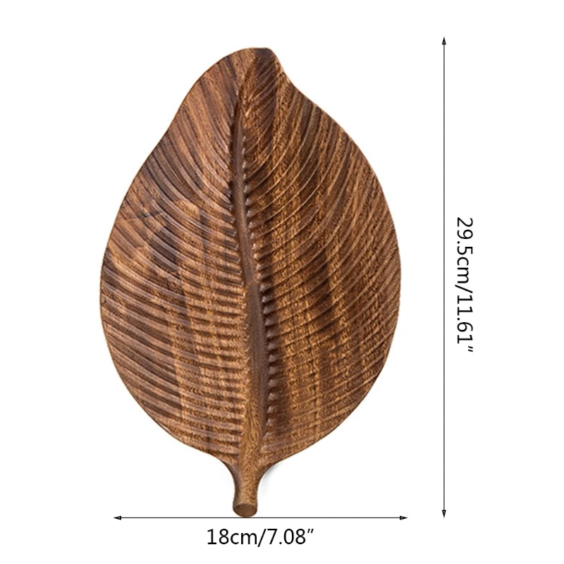 

Leaf Shape Storage Fruit Tray Solid Wood Handmade Serving Dessert Organizer
