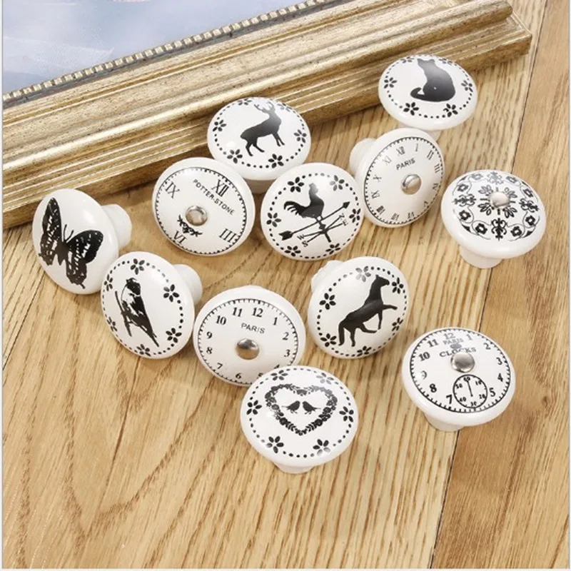 Круглые часы в виде животных с одной ручкой печатью белые керамические
