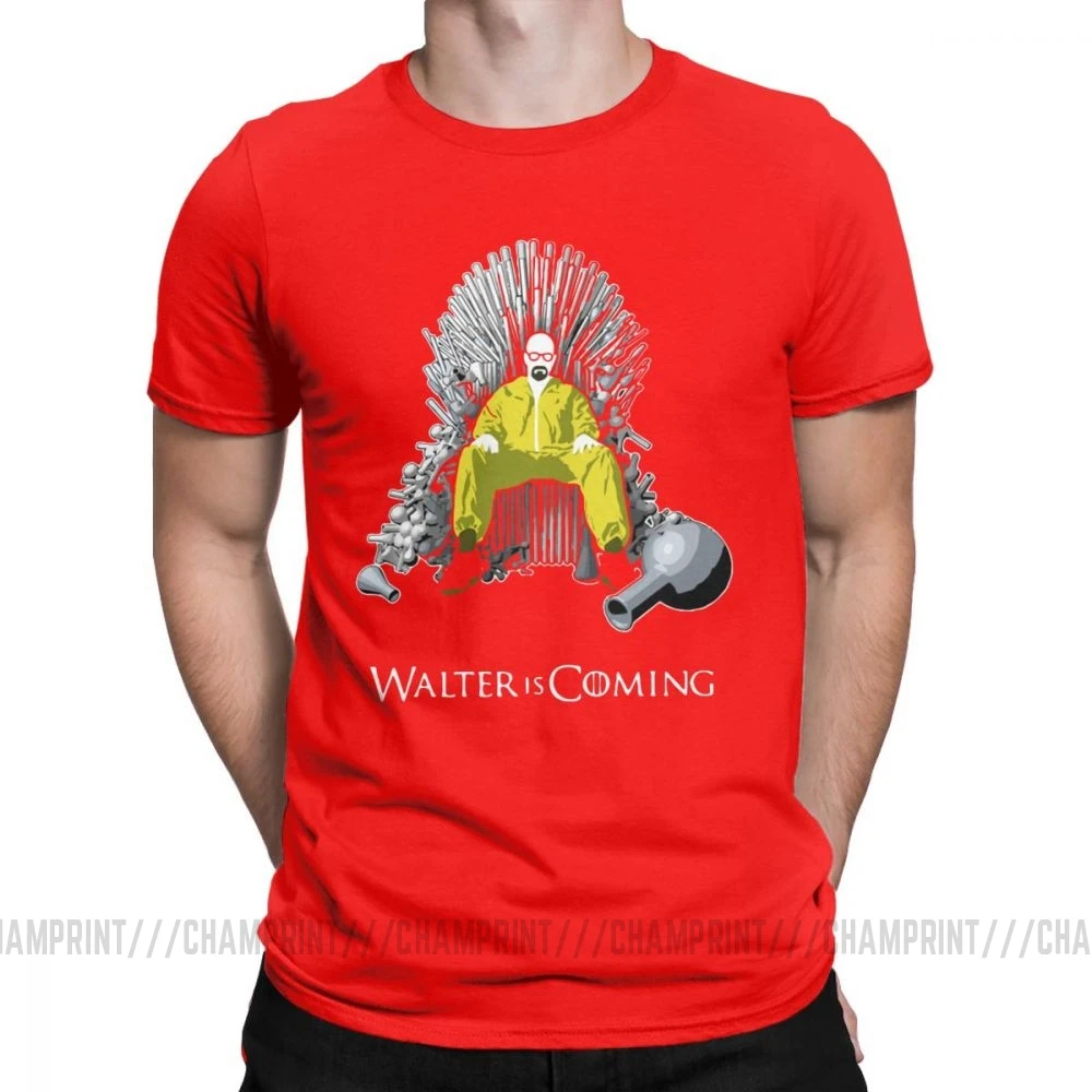 Walter Is Coming Breaking Bad X Game Of Thrones мужские Футболки Уличная хлопковая футболка с короткими рукавами классическая одежда - Цвет: Красный