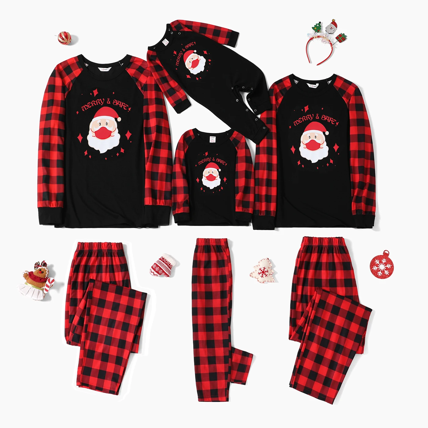 

PatPat Christmas Santa and Letter Print Family Matching Red Plaid Raglan Long-sleeve Pajamas Sets (Flame Resistant)