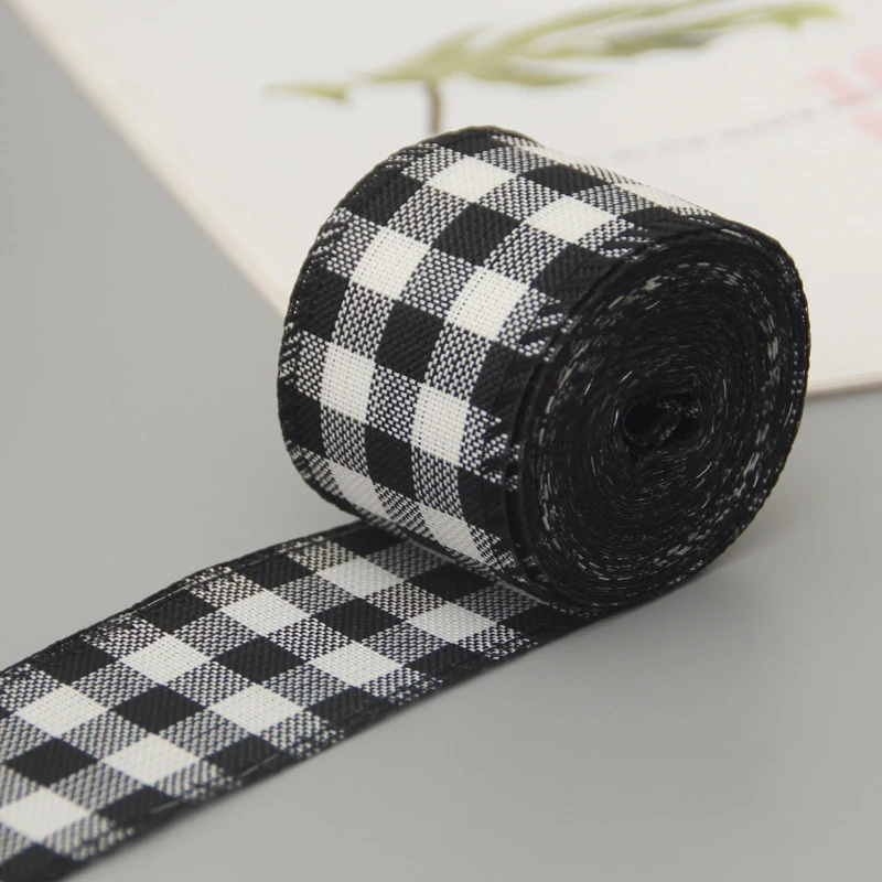 

Christmas Plaid Ribbon Party Gift Wrapping Floral Bows White Black Buffalo Check Ribbon Christmas Tree Decoration 6M/Roll