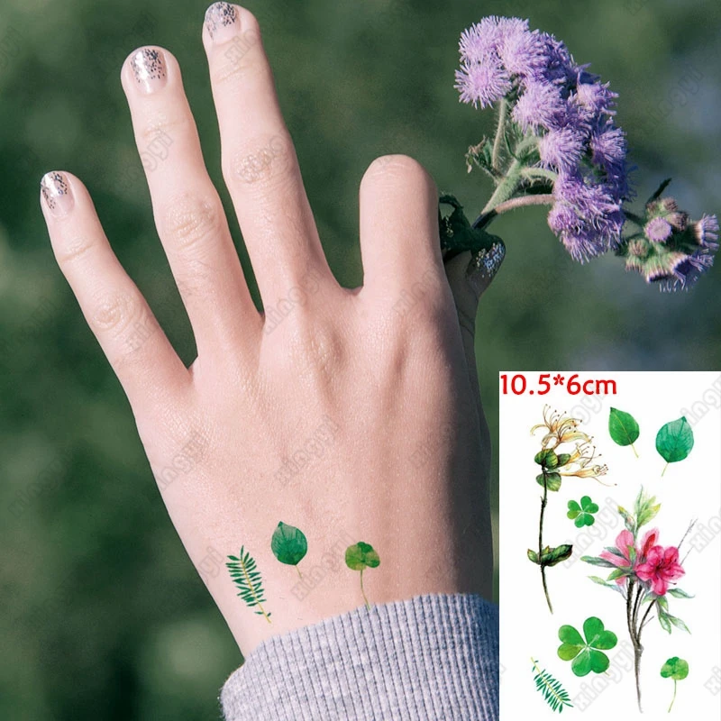 

Hot Sell Waterproof Temporary Tattoo Sticker Green Plant White Floret 3d Rose Flowers Body Art Flash Tatoo Fake Tatto Woman Men