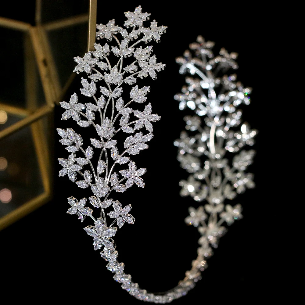Luxury wedding hair band wedding hair accessories silver bride crystal headdress handmade ethnic headdress zirconia crown