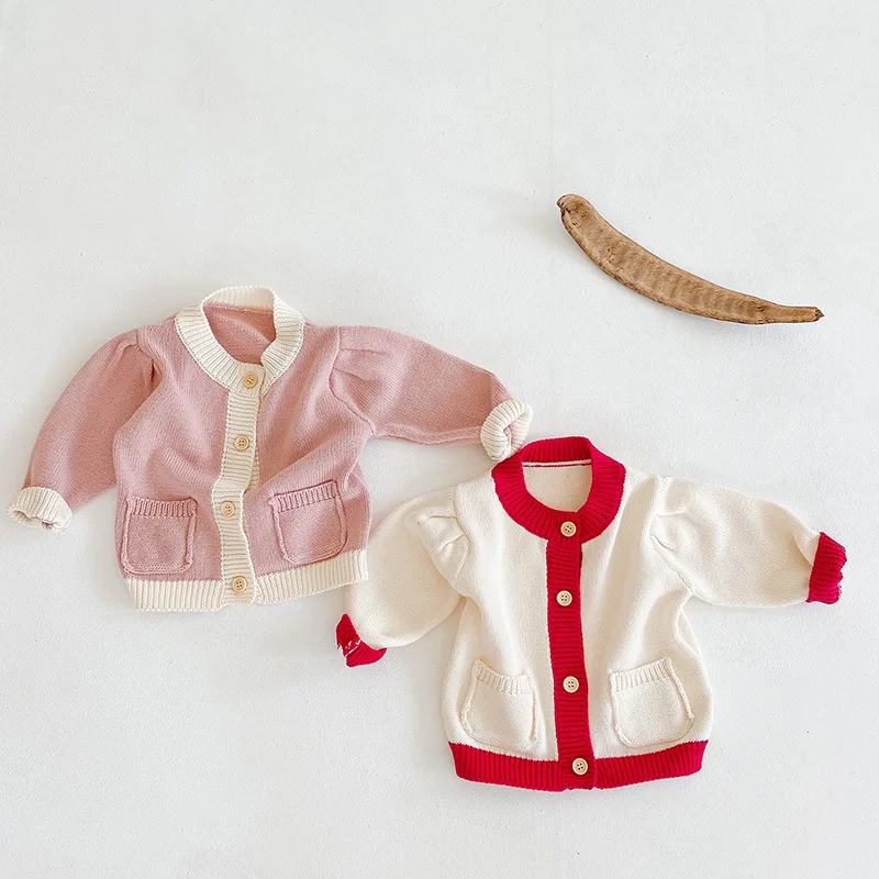 Осенние свитера для новорожденных девочек с длинными рукавами и круглым вырезом