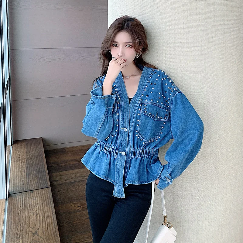 

Hong Kong Style Waist-Tight Slimming Denim Jacket Women's Clothing 2021 New Trendy Sense of Design Top