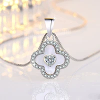 black angel 925 sterling silver fritillary four clover necklace for women love heart shell pendant clavicle chain ins jewelry