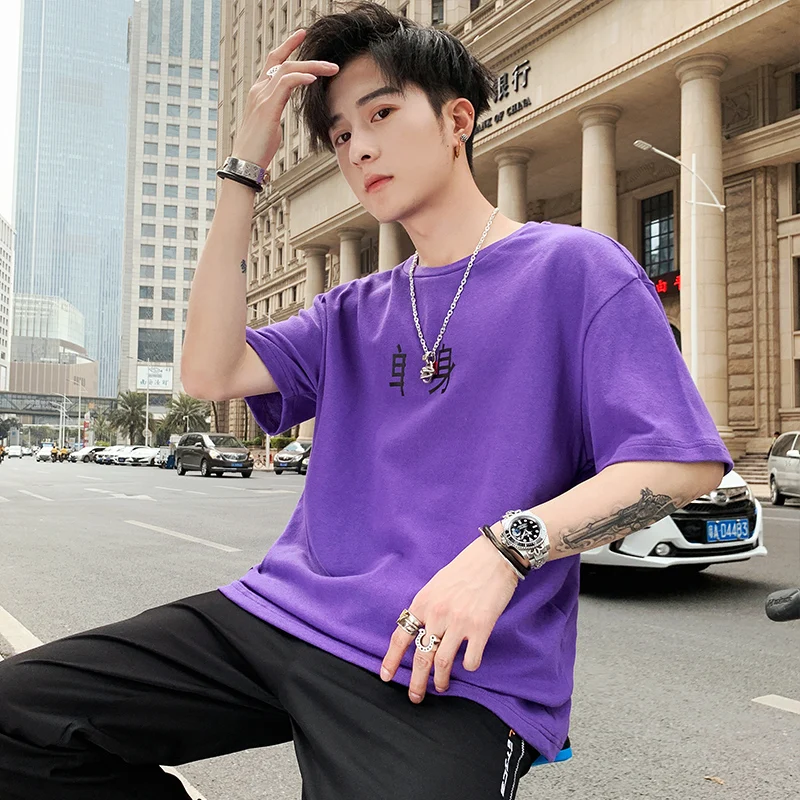 

Wordless Mens T Shirt Summer New Man Short Sleeves Outwear Trend T Shirt Men Solid Cotton Tee Hip Hop T Shirt Male Chemise Homme