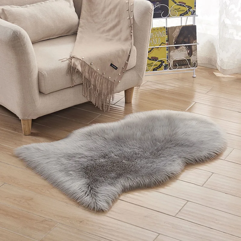

Soft Sheepskin Faux Fur Area Rug Solid Fluffy Wool Floor Mat 100% Acrylic Carpets Anti-Slip For Home Living Room