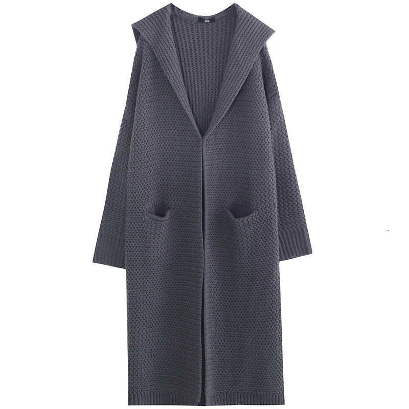 CHICEVER винтажный вязаный женский свитер пальто с капюшоном и длинным рукавом