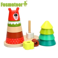 fosmeteor new childrens educational early education enlightenment wooden toy bear forest set of column shape matching tower