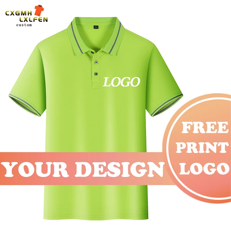 

POLO shirt top 7 color custom logo short sleeve high-end nylon icy lapel printing DIY brand text