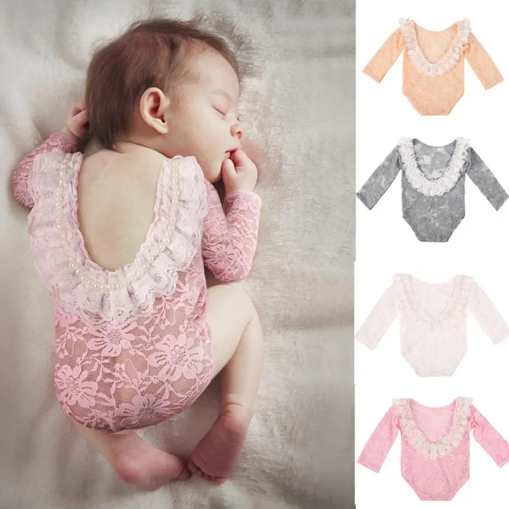 Pelele con estampado de flores para ni&ntilde;os peque&ntilde;os, vestido con textura suave, pelele para beb&eacute; de encaje, accesorios de fotograf&iacute;a para estudio de fotograf&iacute;a, trajes para beb&eacute;s-0