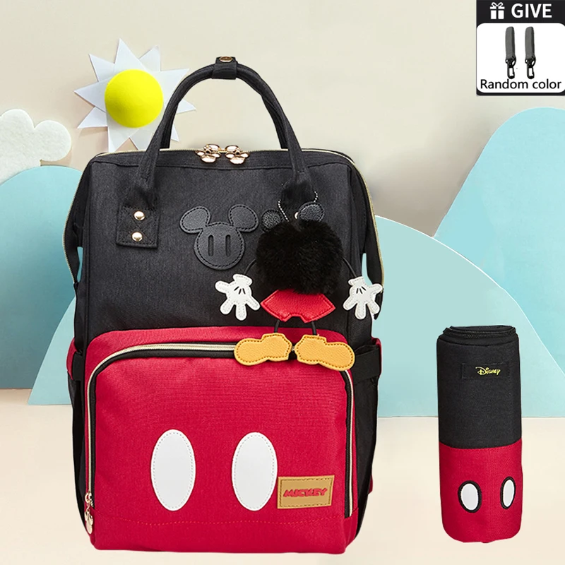 Disney-Bolsa de pañales para bebé, bolsa de maternidad impermeable con calefacción USB, mochila para pañales, cochecito de gran capacidad, novedad