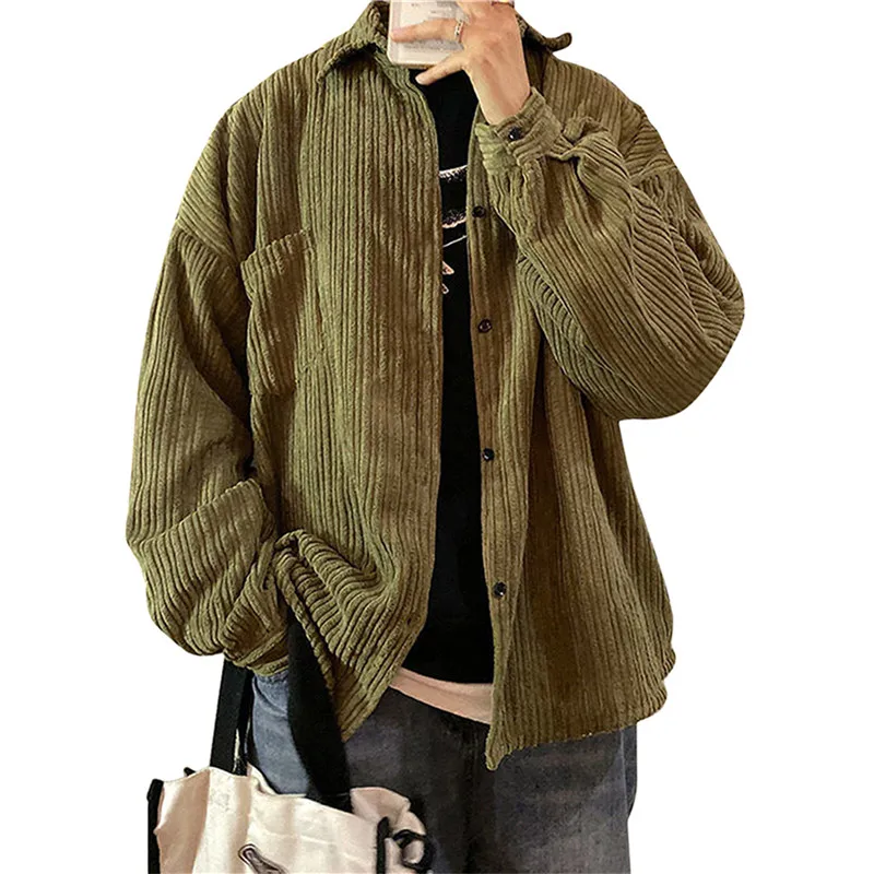 

Autumn and Winter New Casual Corduroy Men's Jacket Fashion Solid Color Men Jacket Loose All-Match Jackets Coats 2021