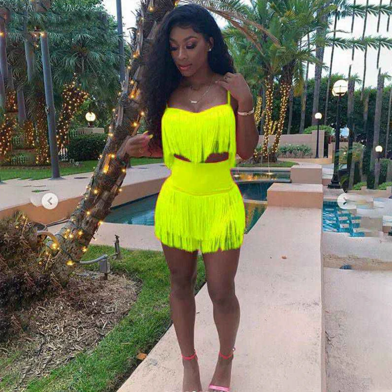 Неоновые кисточки сексуальный клубный комплект из двух предметов для женщин на