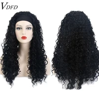 vdfd long black deep wave headband wig synthetic for black women curly natural hair for daily use heat resistant fiber