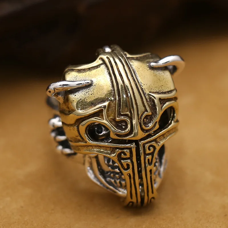S925 стерлингового серебра шлем из меди Гладиатор открытое мужское кольцо | Кольца