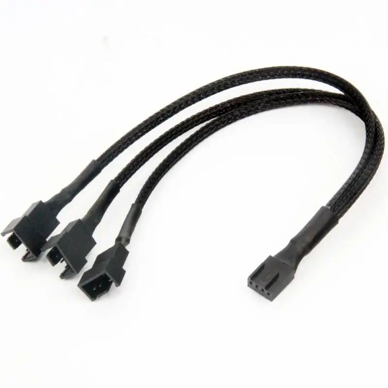 

4 Pin PWM Fan Cable 1 To 3 Ways Splitter Black Sleeved Extension Cable 1pc/2pcs/3pcs PMW Fan Connector Cord Lines Computer Wires
