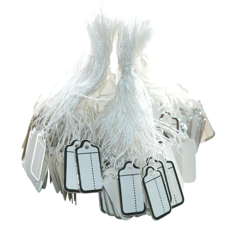 

500x Paper Labels Shape Rectangular Tags With Rope Price Tag Wedding Anniversary Luggage Tags 26x14mm