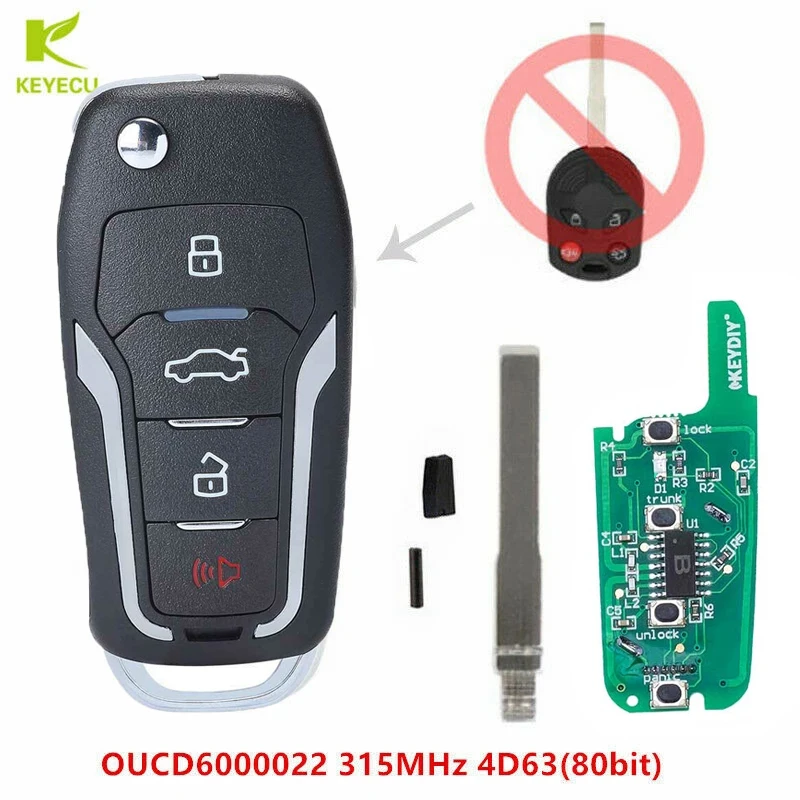 

KEYECU Replacement Upgraded Flip Remote Car Key Fob OUCD6000022 315MHz 4D63(80bit) HU101 for Ford C-MAX Escape Focus Transit