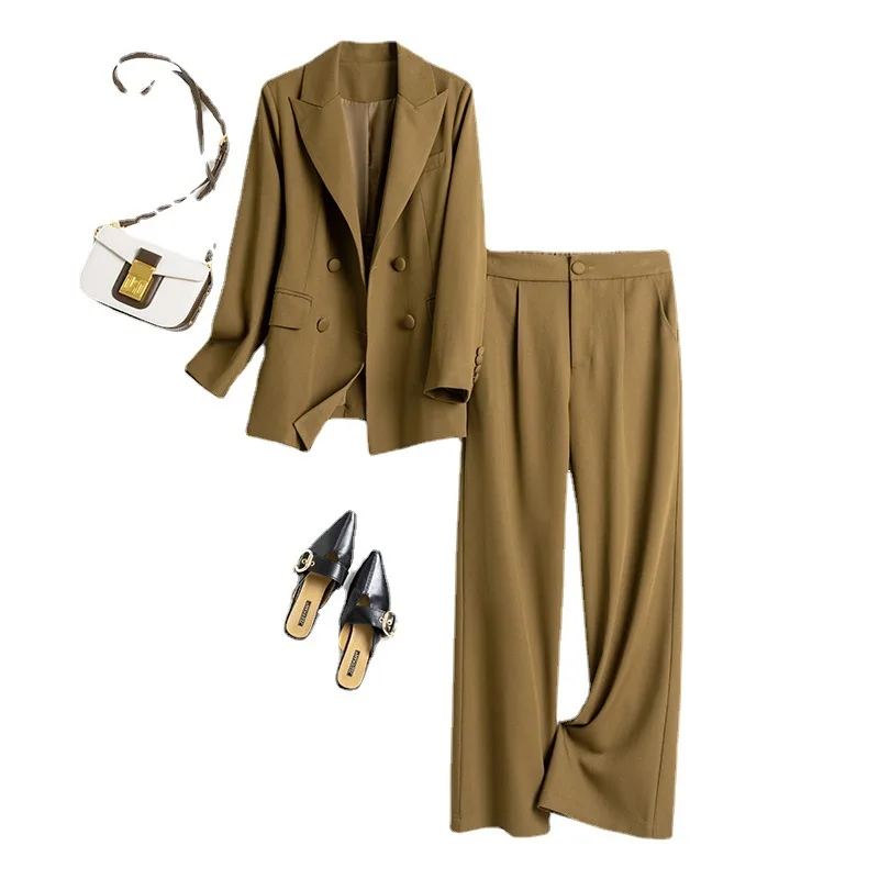 

Women's Suit Jacket 2-Piece Fashion Suit Jacket + Loose Wide Leg Trousers Office Solid Color Suit High Waist Trousers Women
