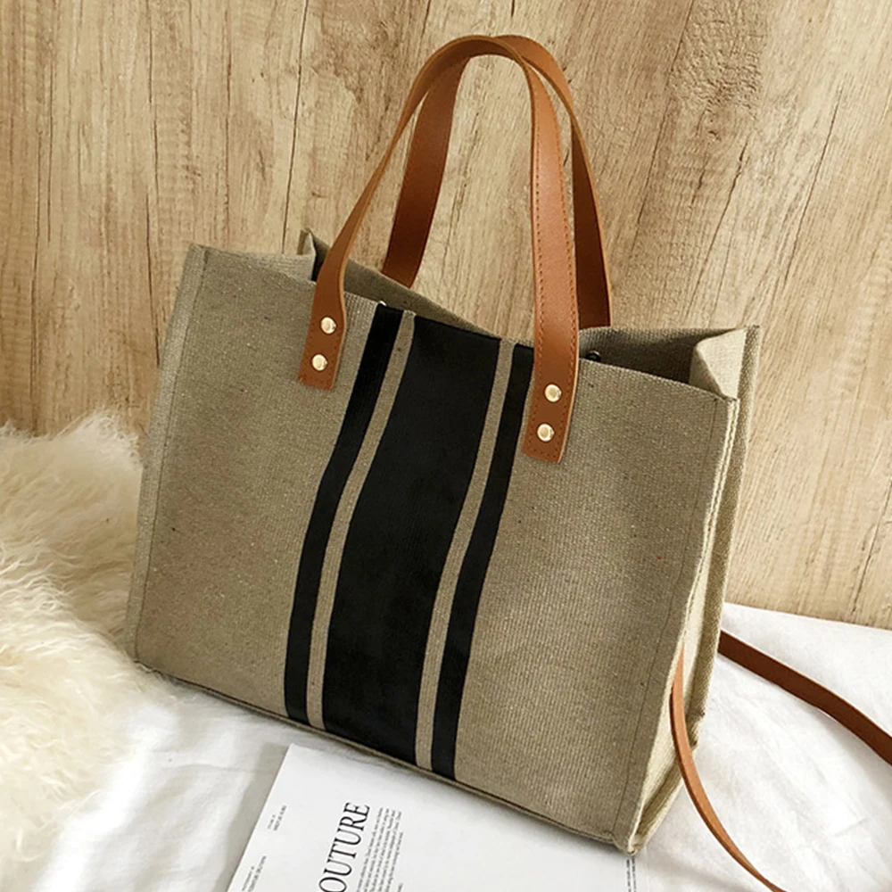 

Casual Canvas Tote Bags for Women Shoulder Bag Simple Linen Women's Handbag Large Capacity Portable Business Briefcase Purse New