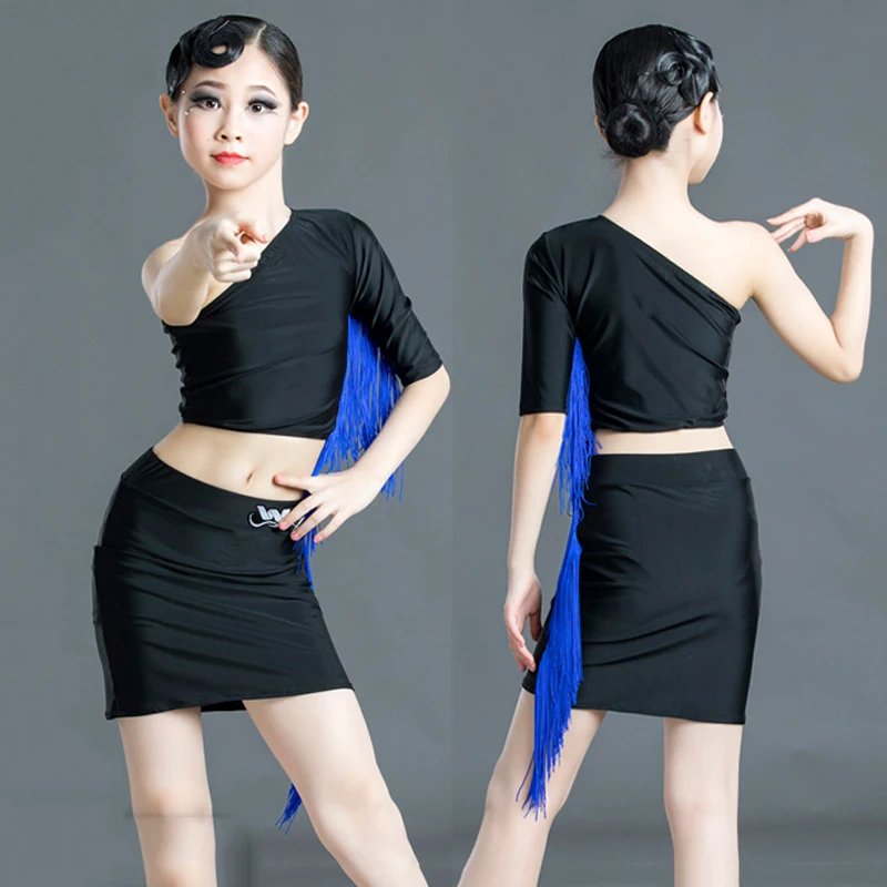 Новинка 2020 черное платье для девочек одежда латинских танцев юбка с бахромой Jupe