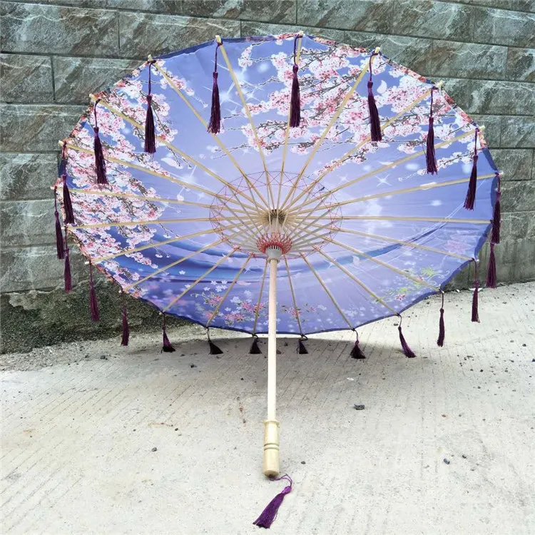purple tassel Cos фотография древний костюм, реквизит кисточки зонтик древняя пряжа Классическая смазанная бумага складной зонтик - Цвет: purple tassel