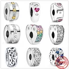 Подлинные серебряные бусины 925 пробы браслеты с подвесками синий Цвет с узором сердце; Подходят к оригиналу Pandora, браслет, ювелирное изделие, подарок