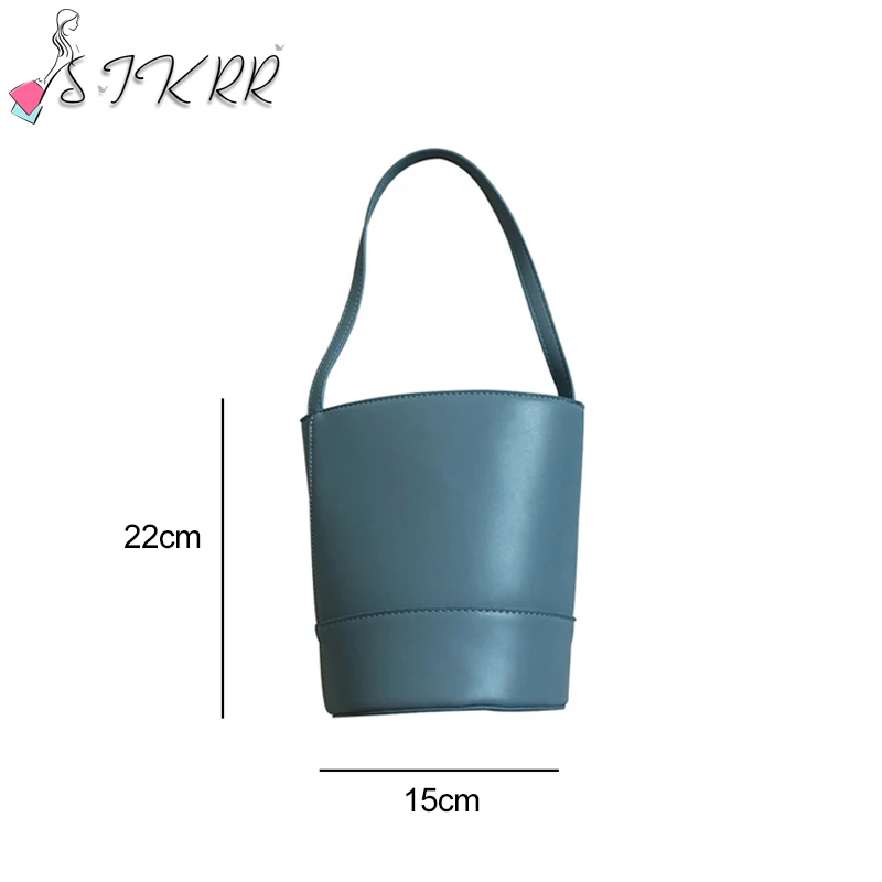 

S.IKRR 2020 Fashion Shoulder Bag Women Luxury Designer Handbag Simple Bucket Bag Leather Tote Shopper Vintage Small Woman Bags