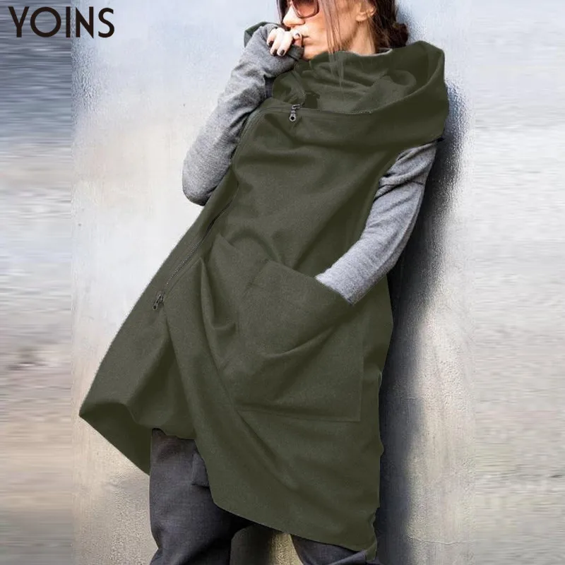 2019 YOINS осенний женский жилет на молнии с капюшоном шерстяной пальто свободная