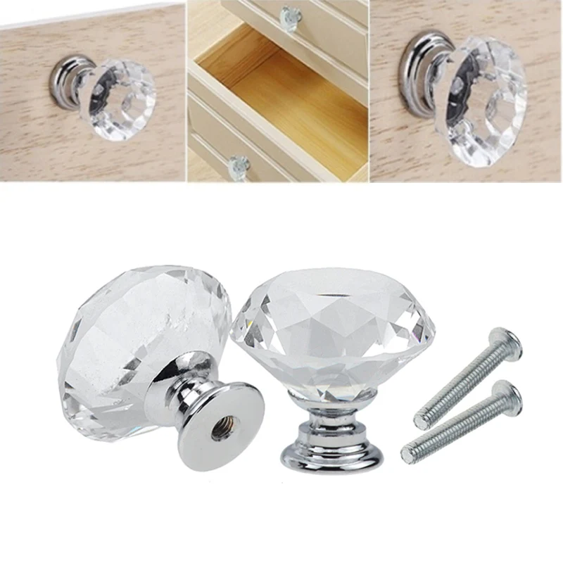 

Hot 30mm Crystal Glass Door Knobs Practical Handles Cupboard Drawer Cabinet Furniture Kitchen Handle Knob Hardware Furniture Kit