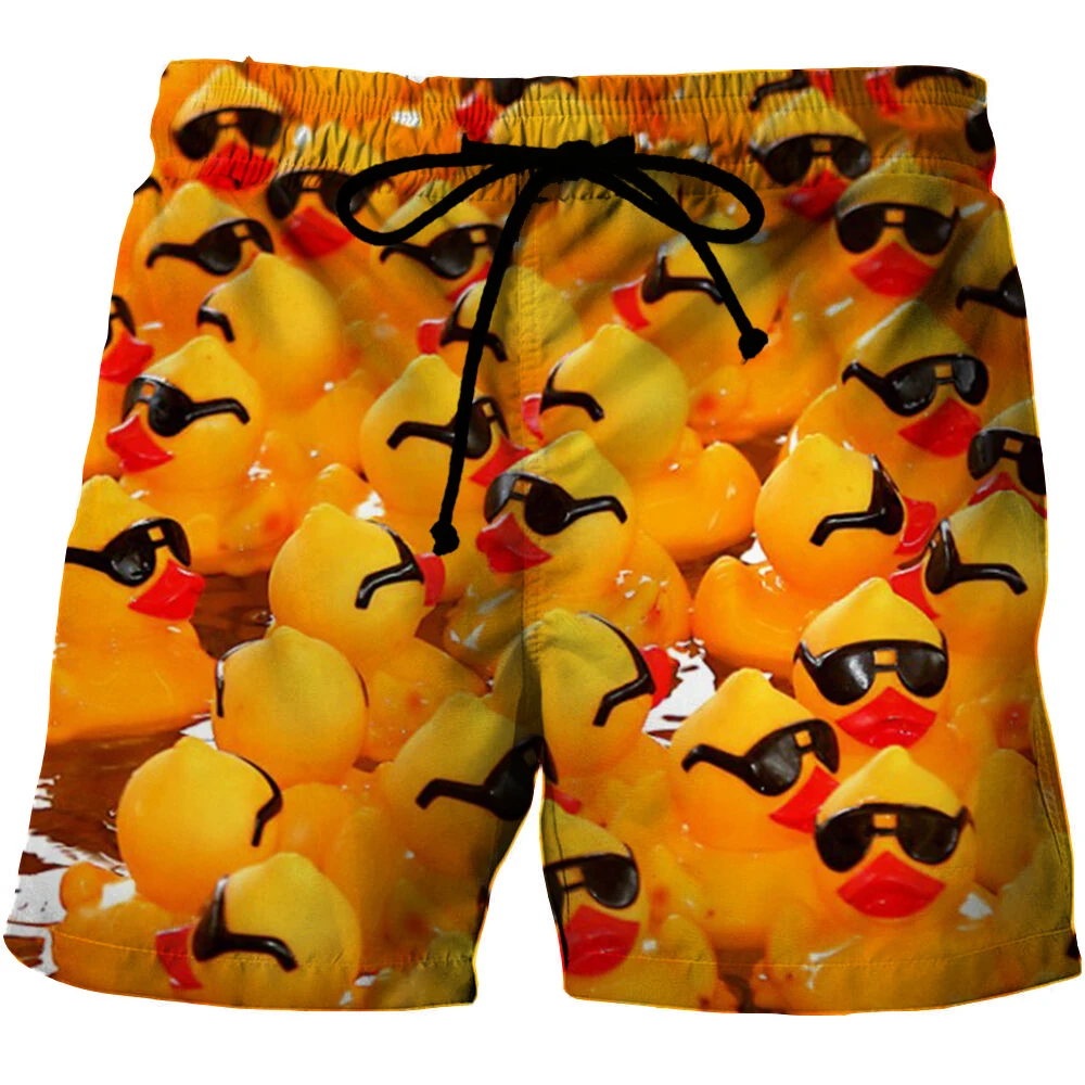 Забавные пляжные шорты с рисунком желтой утки для мужчин крутые 3D в стиле хип-хоп