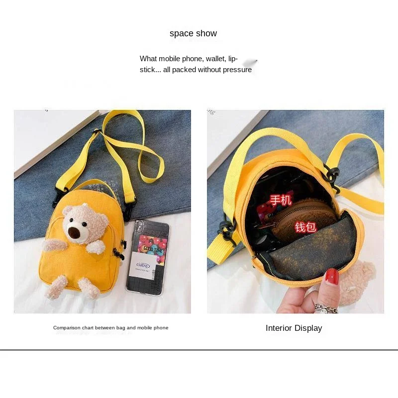 

Cartoon Bear Canvas Mini Bag 2020 New Style Fashion Korean Style Cute All-match Girl's Shoulder/Crossbody Bag Women's Bag