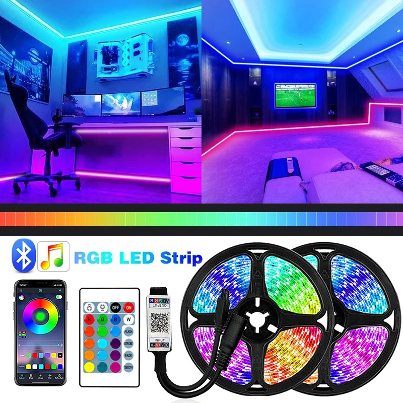 

5M 10M Bluetooth-compatible LED Strip Light DC12V Smart 2835 RGB Led Lights For Room Decor Diode Flexible Lamp Remote Control