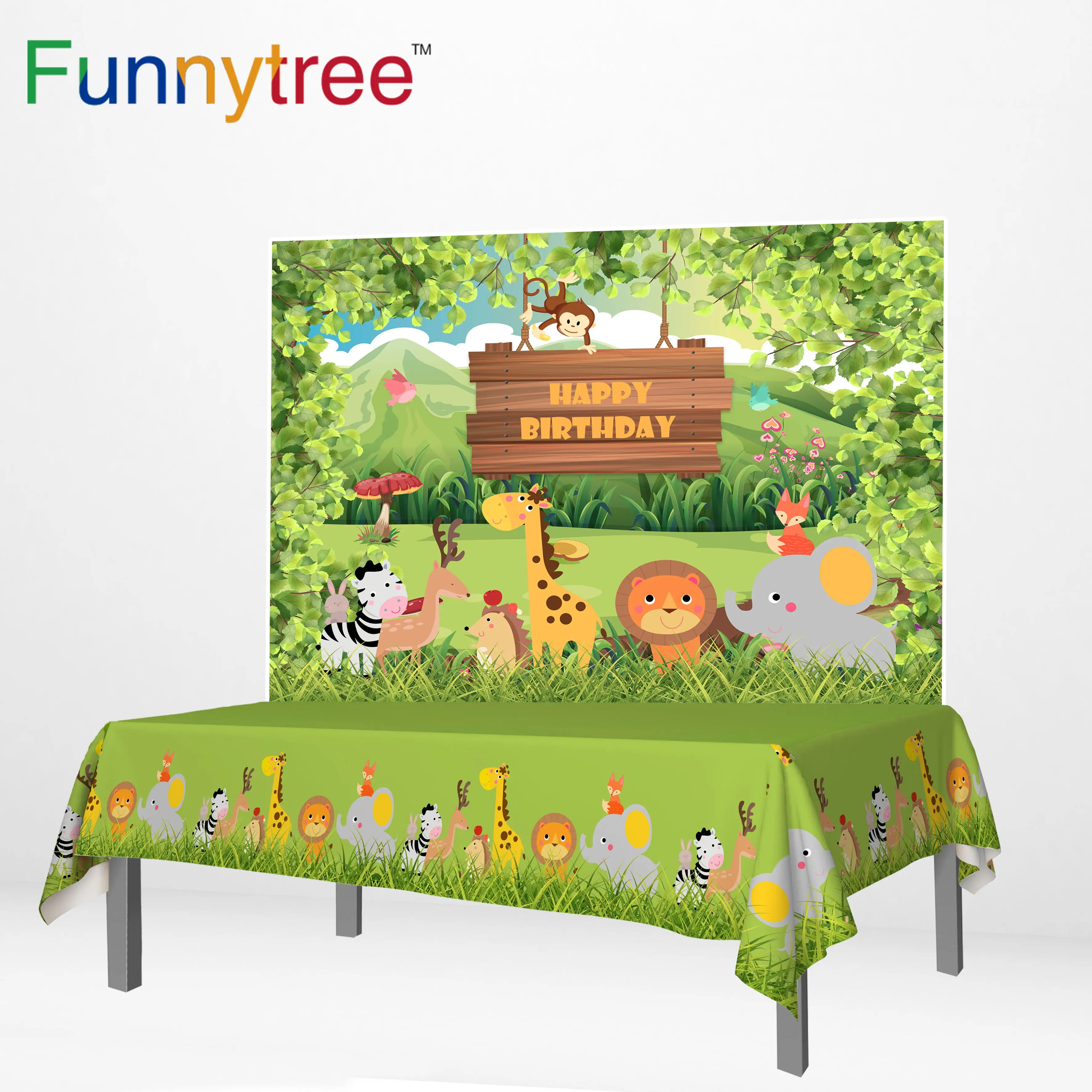 Funnytree баннер вечерние Фотофон для фотосъемки душ сафари джунгли мультфильм Животные день рождения рамка фон скатерть Фотофон