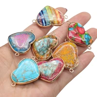 natural gem imperial stone peach heart pendant connector diy retro trend necklace bracelet jewelry accessory gift making 26x38mm