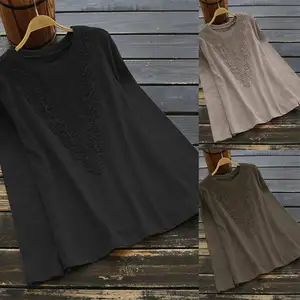 ZANZEA 2020 модная кружевная Лоскутная Блузка, весенние женские рубашки, повседневные рубашки с длинными рукавами, женские блузы с круглым вырезом, большие размеры, туника