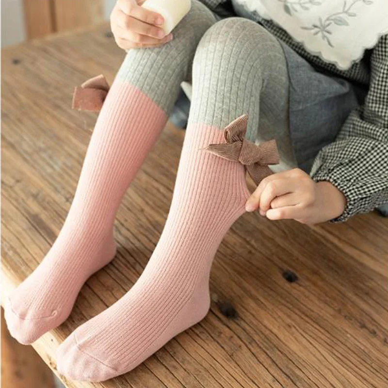 

Infant Toddler Kid Ribbed Stockings Cotton Tights For Girls Clothes Baby Pantyhose Bowknot 2021 Spring Autumn Children's Tights