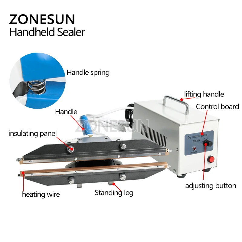 ZONESUN 300mm instant hot Plier portable impulse sealer sealing machine for aluminum vacuum composite film mask snack packaging | Бытовая