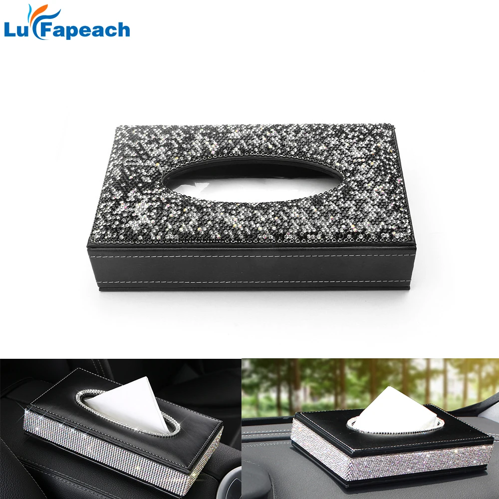 

Car Rhinestone Luxurious Tissue Box Storage Towel Sets Bathroom Auto Room Towel Box Holder PU Leather Tissue Box