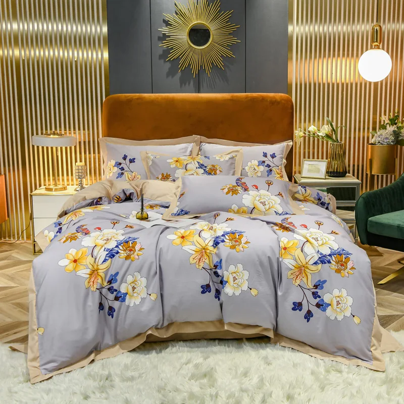 

Комплекты постельного белья из 4 предметов, сатин, хлопок, скандинавский принт, пододеяльник, простынь, наволочка, размеры Queen / King